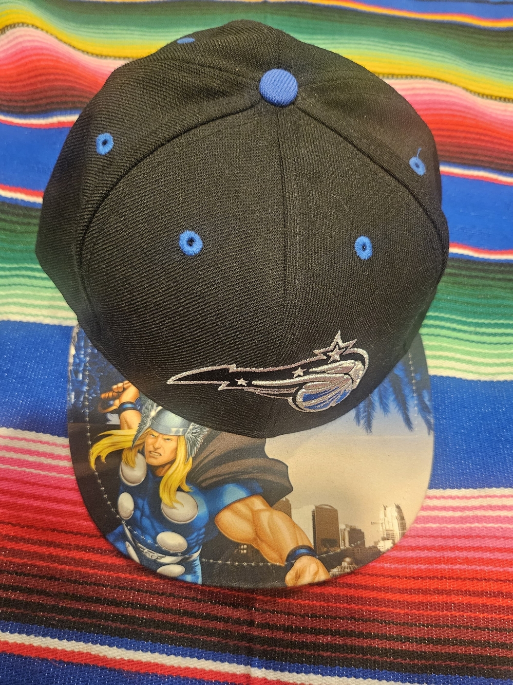 Vintage Mens New Era Black & Blue Hat with Graphic Brim